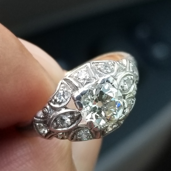 Super sale! Antique Platinum art deco European old mined diamond engagement ring - Picture 15 of 16